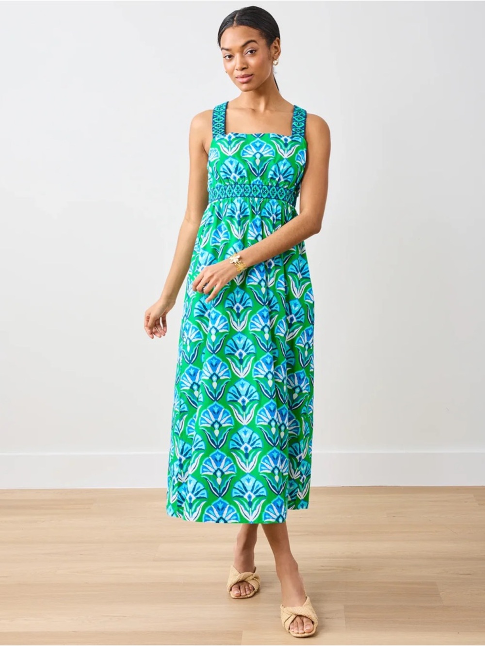 Printfresh COASTAL DRESS GEO FLORAL GREEN JUICE